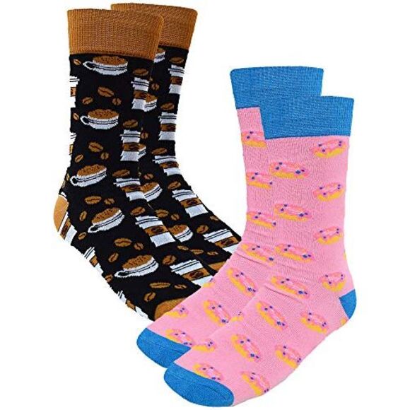 Coffee & Doughnuts 2 Pack Mens Dress Crew Socks - Picture 3 of 4